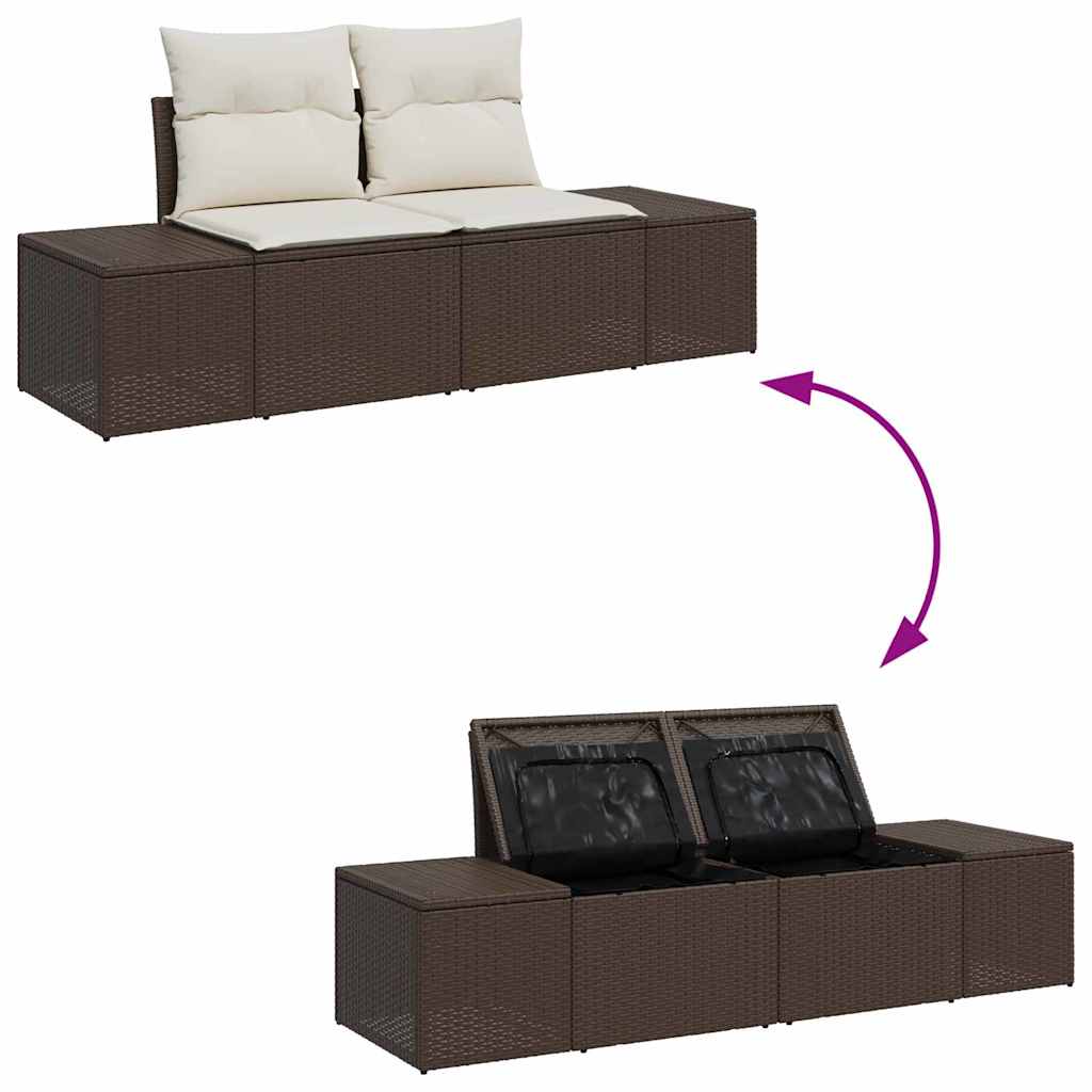 Garten-Sofa-Set mit Kissen mit Speicher 3 pcs Braun und Creme
